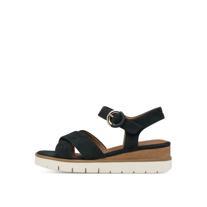 Sandale compensée  femme Tamaris en cuir 28202 Navy bleu