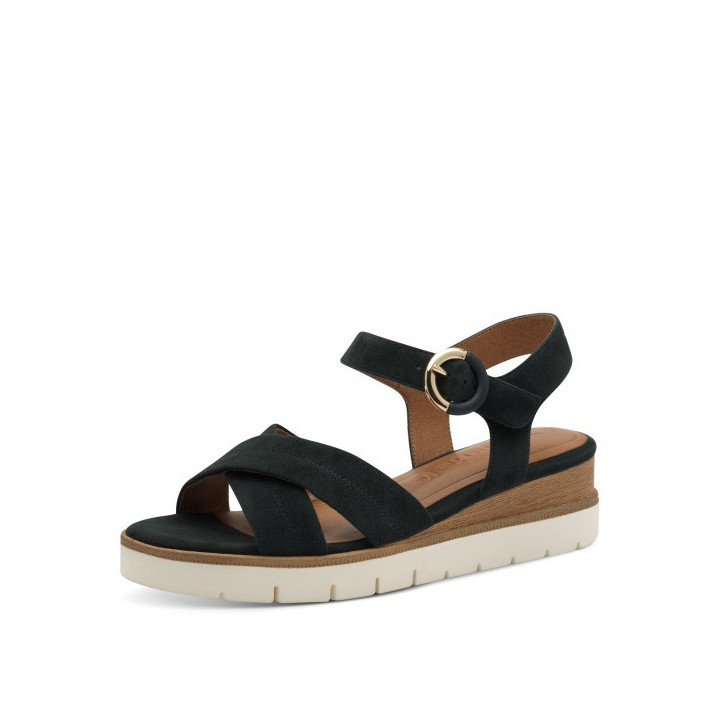 Sandale compensée  femme Tamaris en cuir 28202 Navy bleu