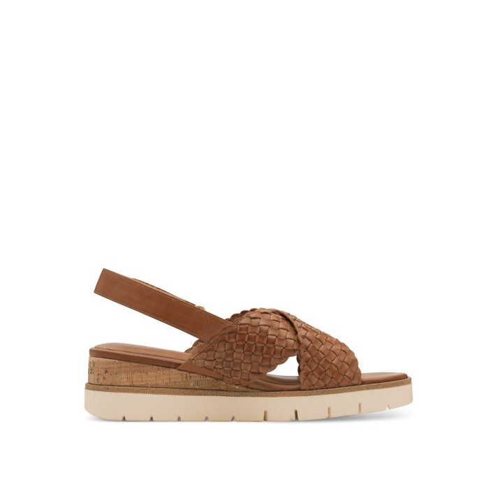 Sandale femme Tamaris 28251 Cognac en cuir marron avec un talon compensé