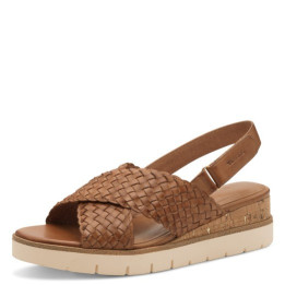 Sandale femme Tamaris 28251 Cognac en cuir marron avec un talon compensé