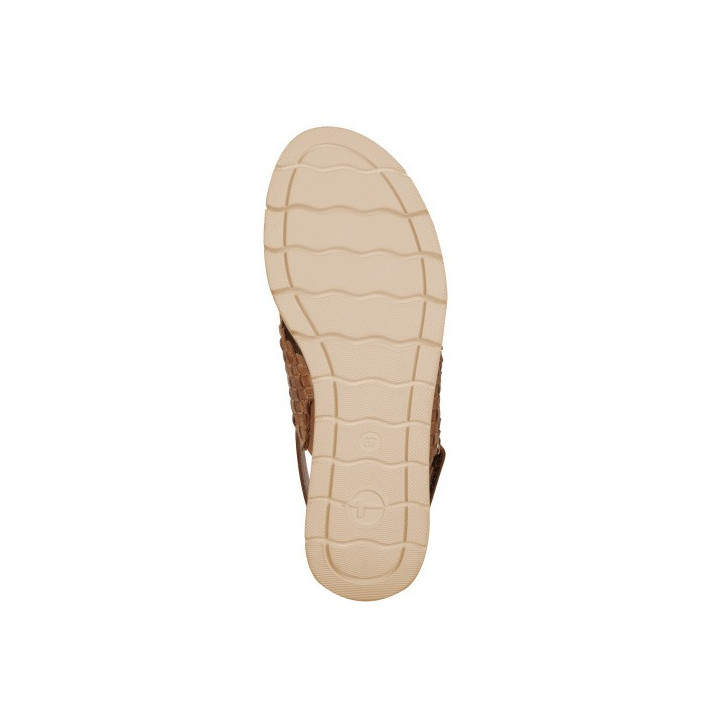 Sandale femme Tamaris 28251 Cognac en cuir marron avec un talon compensé