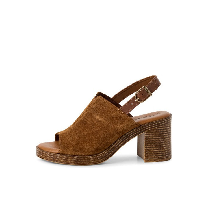 Sandale à talon de 7 cm Tamaris en cuir/daim 28304 Cognac