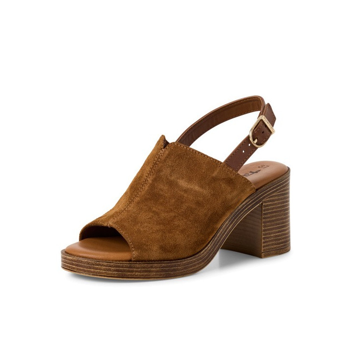 Sandale à talon de 7 cm Tamaris en cuir/daim 28304 Cognac