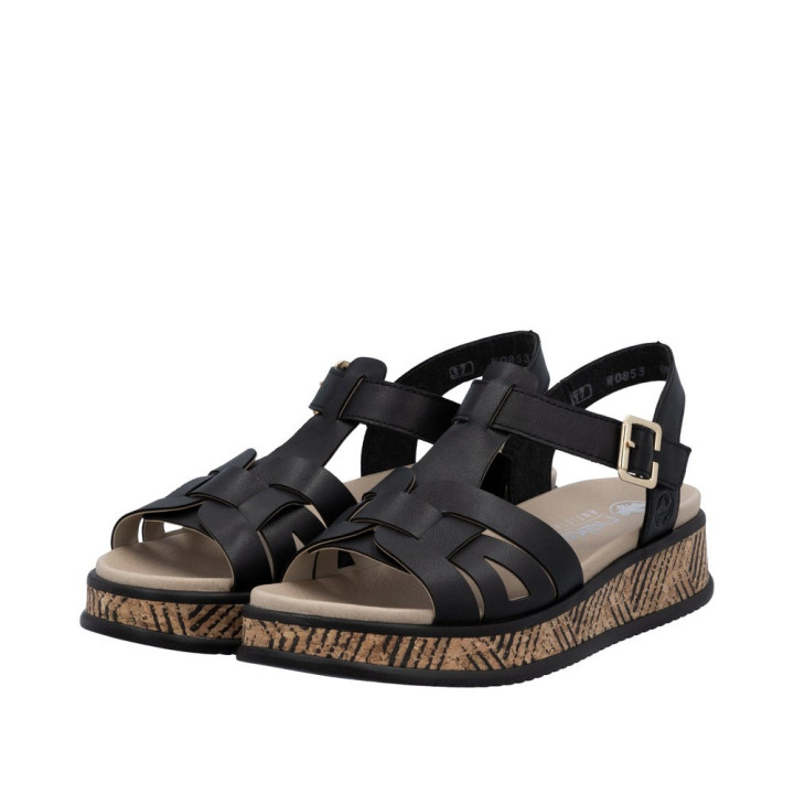 Sandale RIEKER femme noire en cuir W0853-00