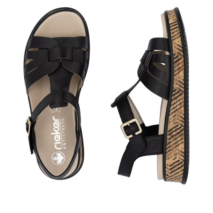 Sandale RIEKER femme noire en cuir W0853-00