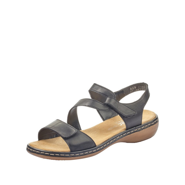 sandale rieker femme noir cuir moelleuse 659C7-00
