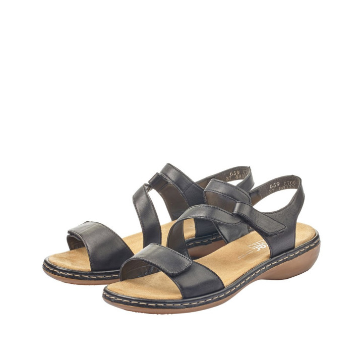 sandale rieker femme noir cuir moelleuse 659C7-00