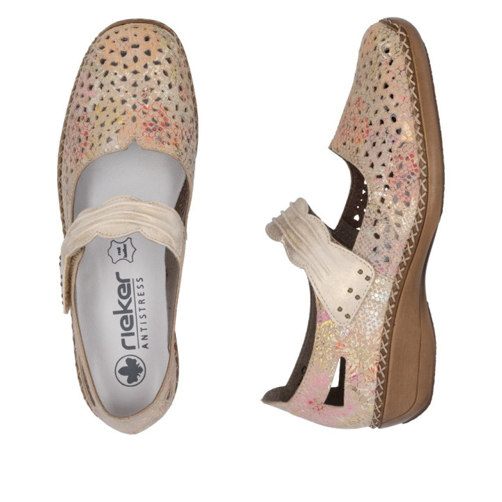 Ballerine ou Mocassin Rieker femme multicolore cuir moelleuse 41399-92