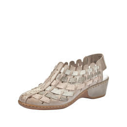 Sandale, Mocassin Rieker femme gris combiné cuir 47156-43