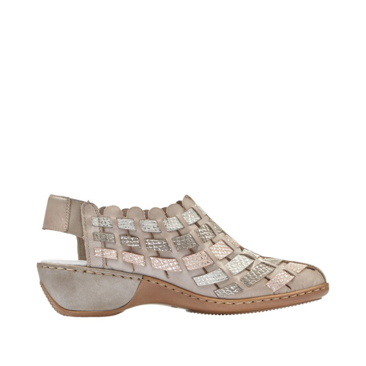 Sandale, Mocassin Rieker femme gris combiné cuir 47156-43