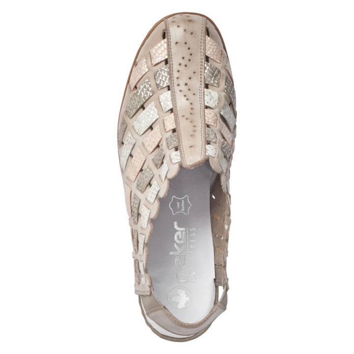 Sandale, Mocassin Rieker femme gris combiné cuir 47156-43