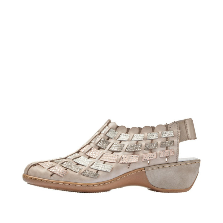 Sandale, Mocassin Rieker femme gris combiné cuir 47156-43