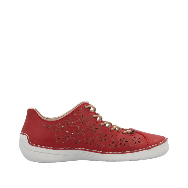 Derbie, basket Rieker femme rouge semelle cuir 52518-33