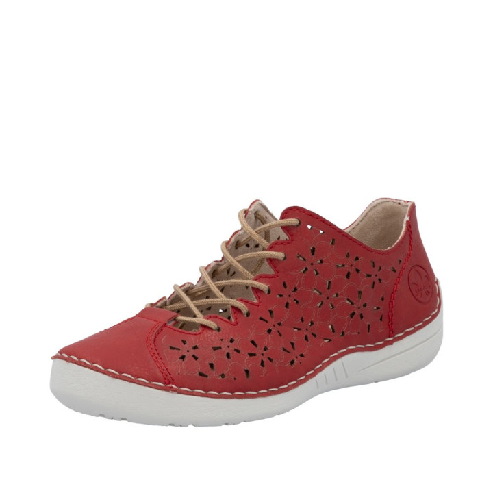 Derbie, basket Rieker femme rouge semelle cuir 52518-33