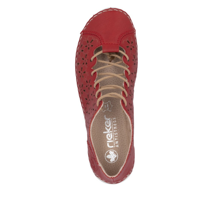 Derbie, basket Rieker femme rouge semelle cuir 52518-33