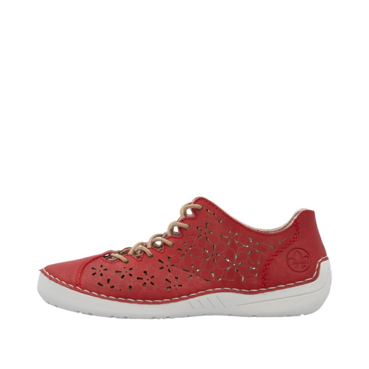 Derbie, basket Rieker femme rouge semelle cuir 52518-33