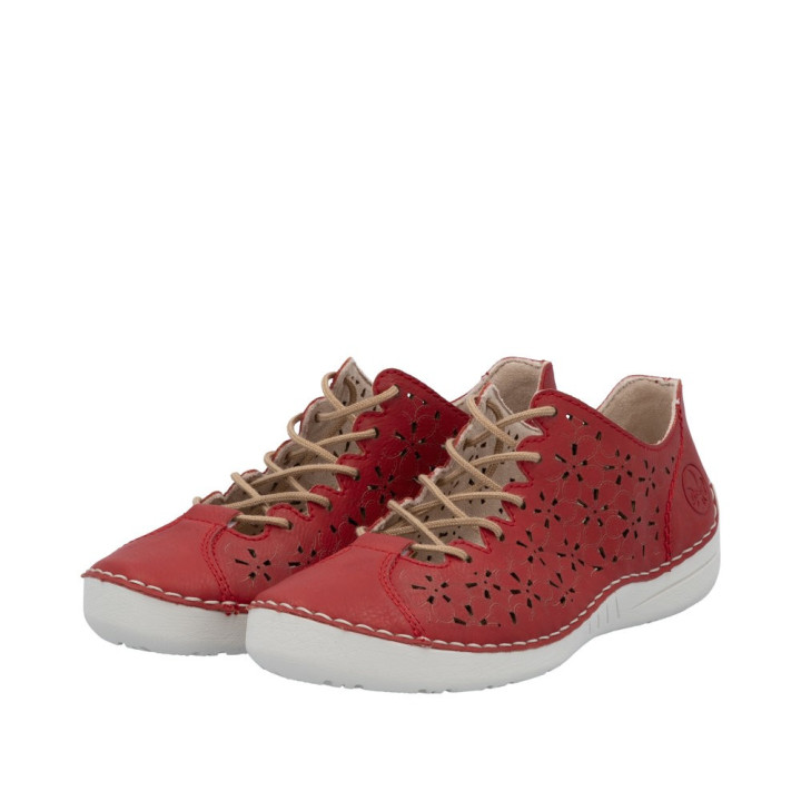 Derbie, basket Rieker femme rouge semelle cuir 52518-33